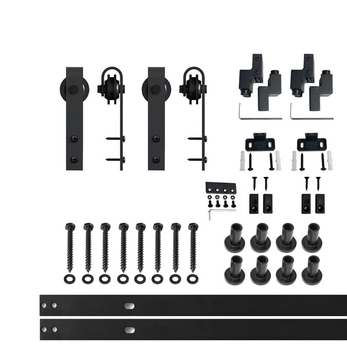 HOMACER 120-in Rustic Black Indoor J-strap Single Barn Door Hardware Kit