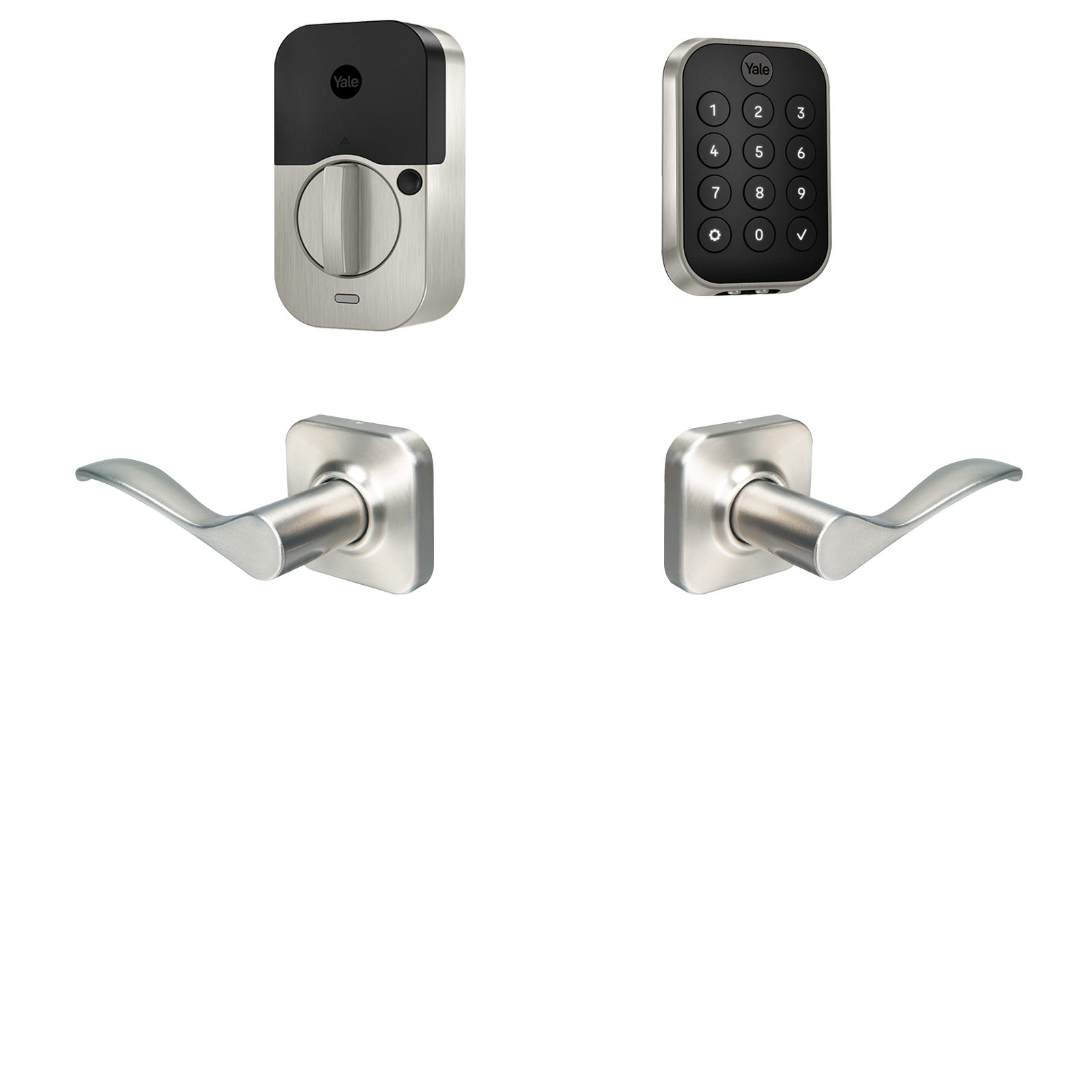Assure Lock 2 Norwood Bundle Satin Nickel Smart Lock Electronic Deadbolt and Handleset Bluetooth Keypad