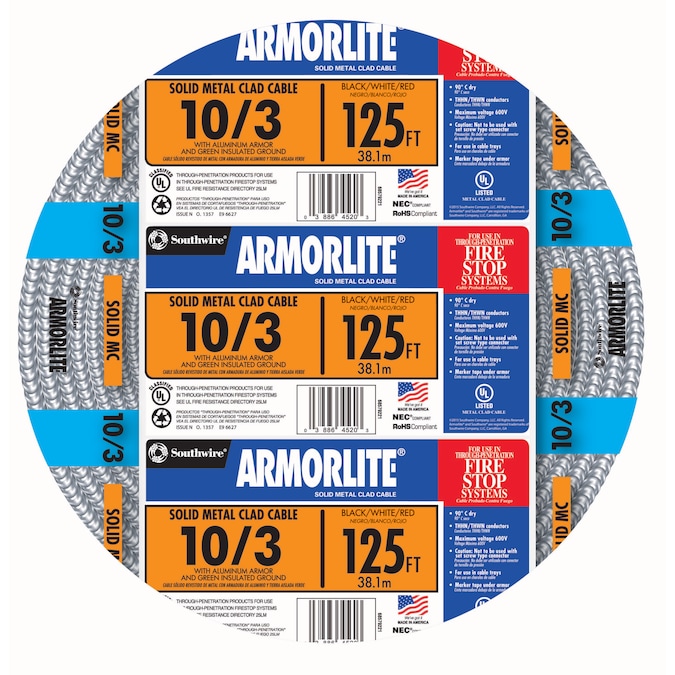 Southwire Armorlite 125-ft 10/3 Solid Aluminum MC (Metal Clad) Cable