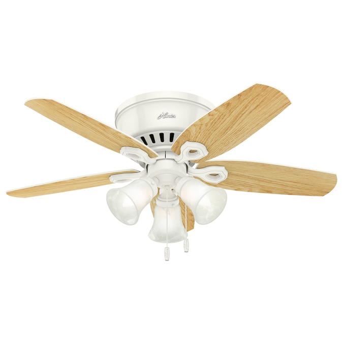 Hunter Builder Low Pro 42-in Snow White with Snow White/Light Oak Blades LED Indoor Flush Mount Ceiling Fan with Light (5-Blade) - Image 15