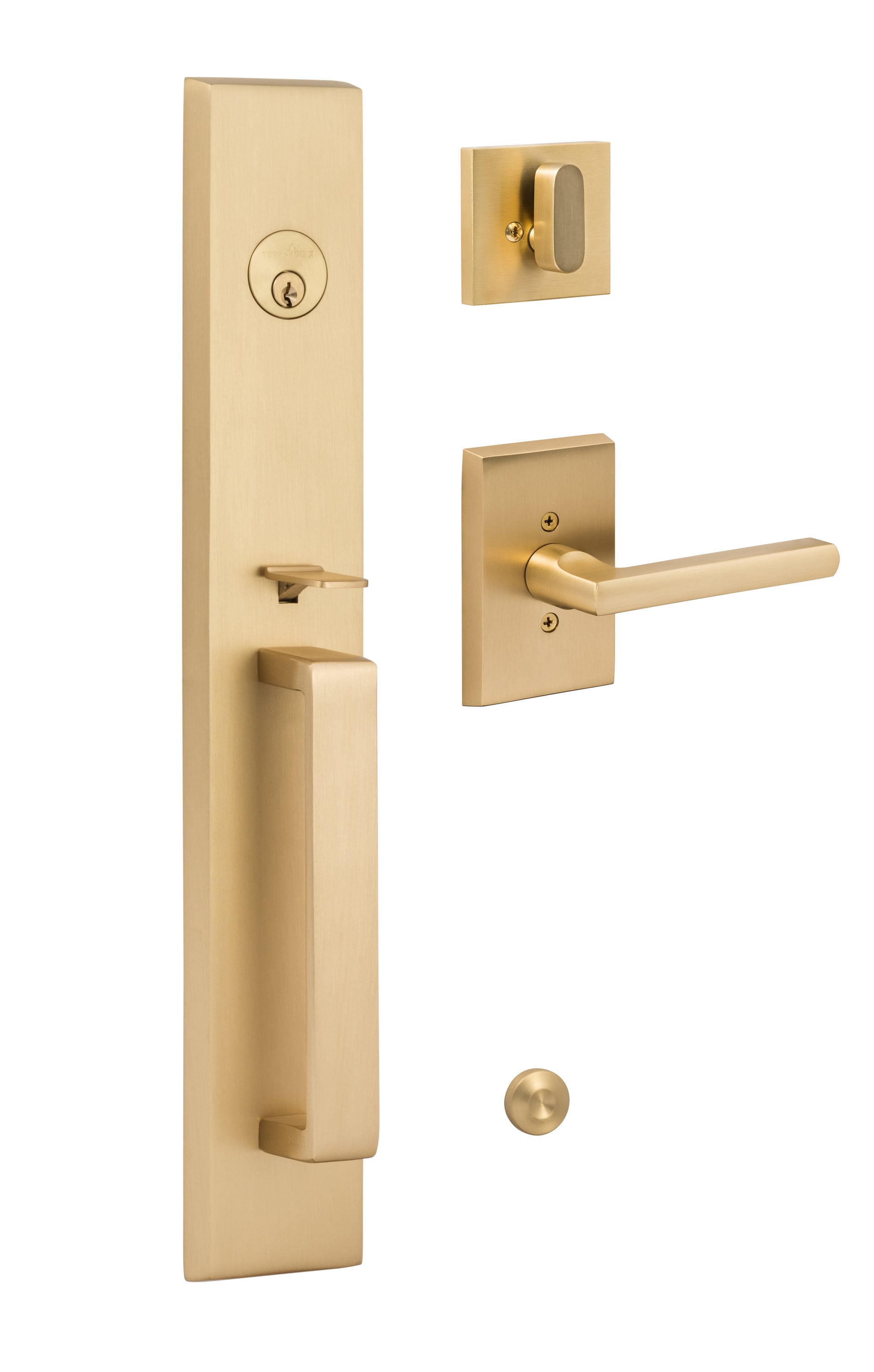 Ridgecrest Mountain Vail Satin Brass Single-Cylinder Deadbolt Keyed entry door handleset with Taper Lever