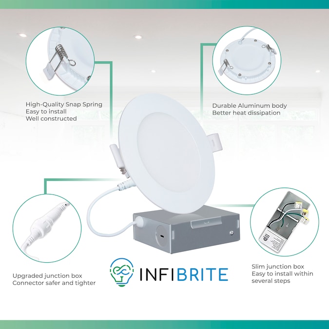 Infibrite Canless Slim Round Recessed 6-Pack 6-in LED Remodel or New Construction White Airtight Ic Baffle Canless Recessed Light Kit - Image 7