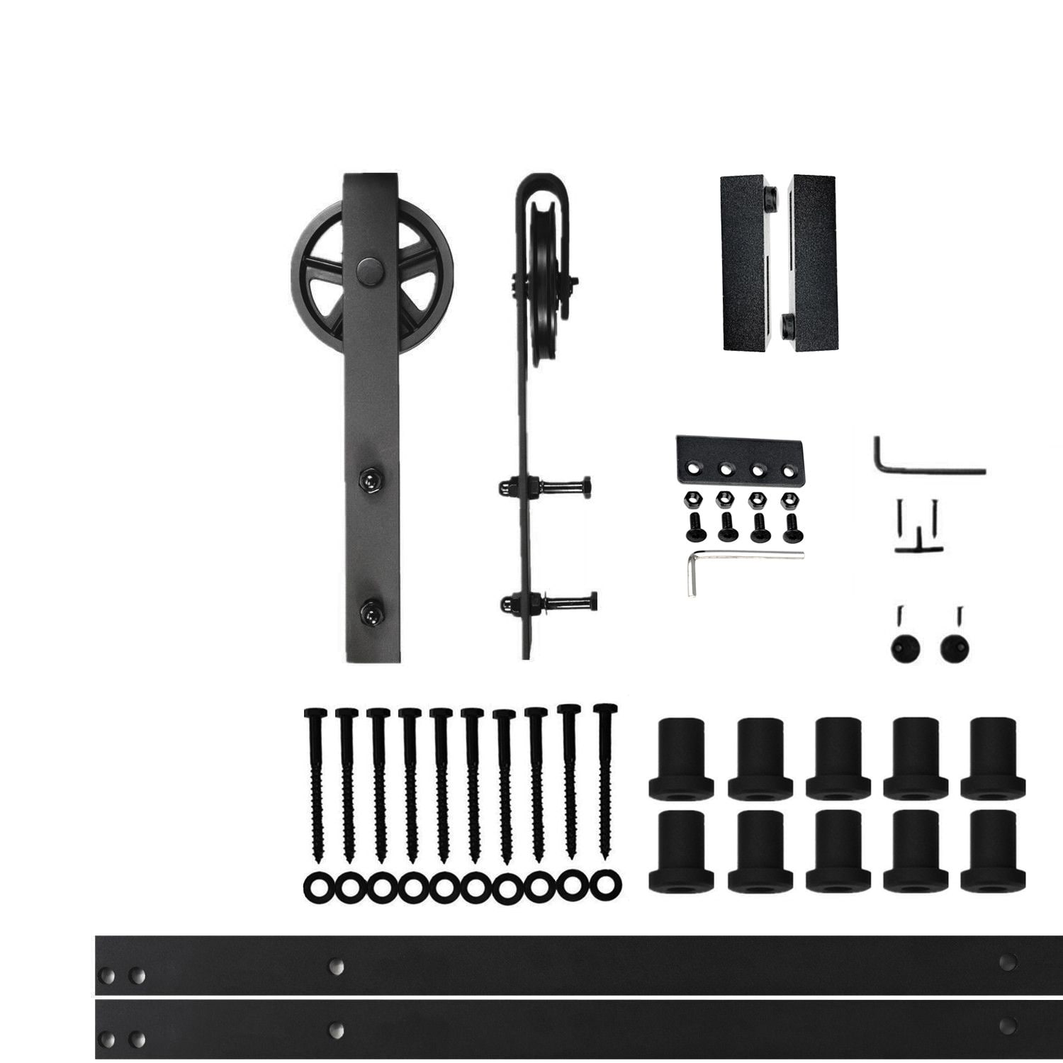 168-in Rustic black Black Indoor Spoke Wheel Single Barn door hardware kit