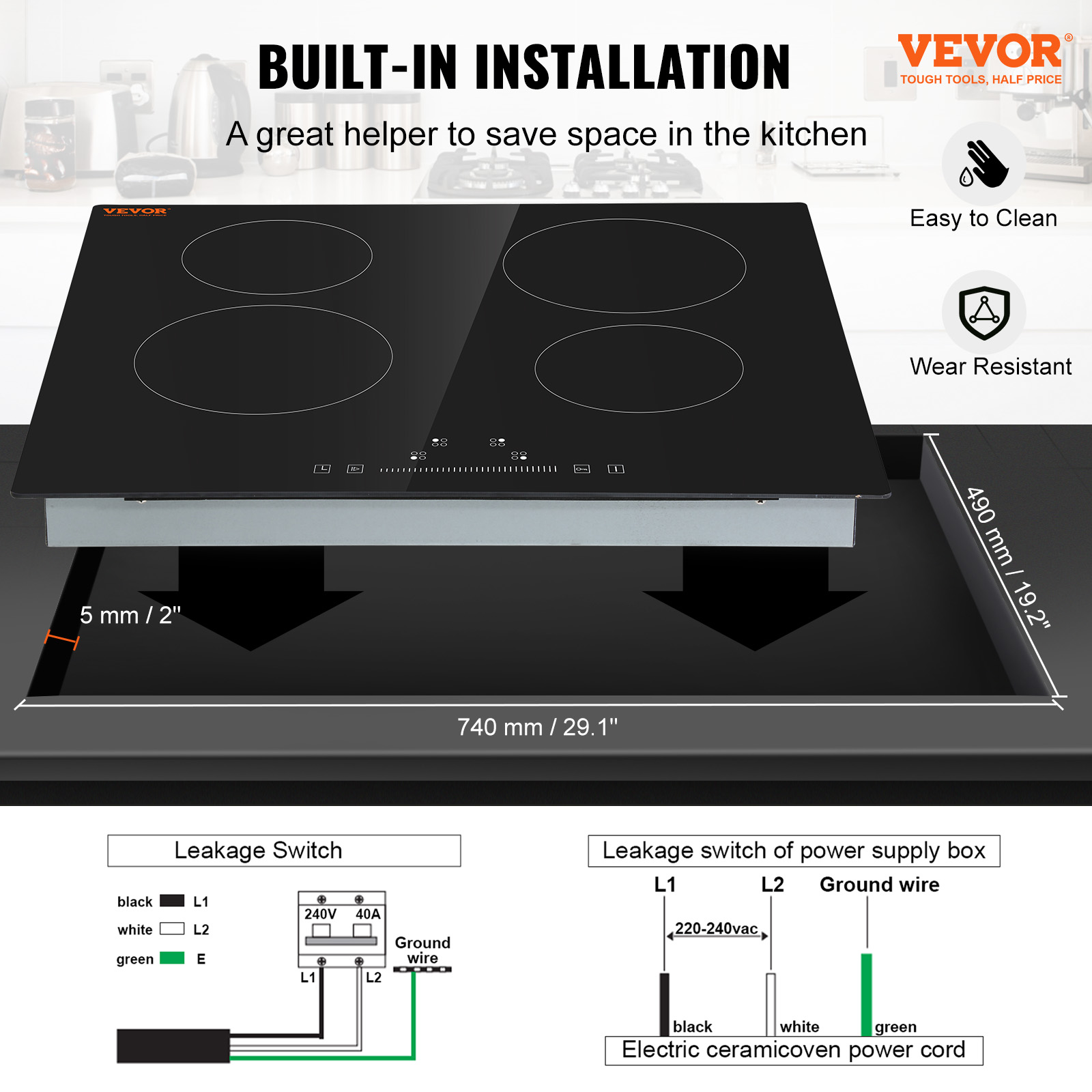 Built-in Ceramic Stove 6000W 24-in 4 burners Smooth Surface (Radiant) Black Electric Cooktop - Image 7