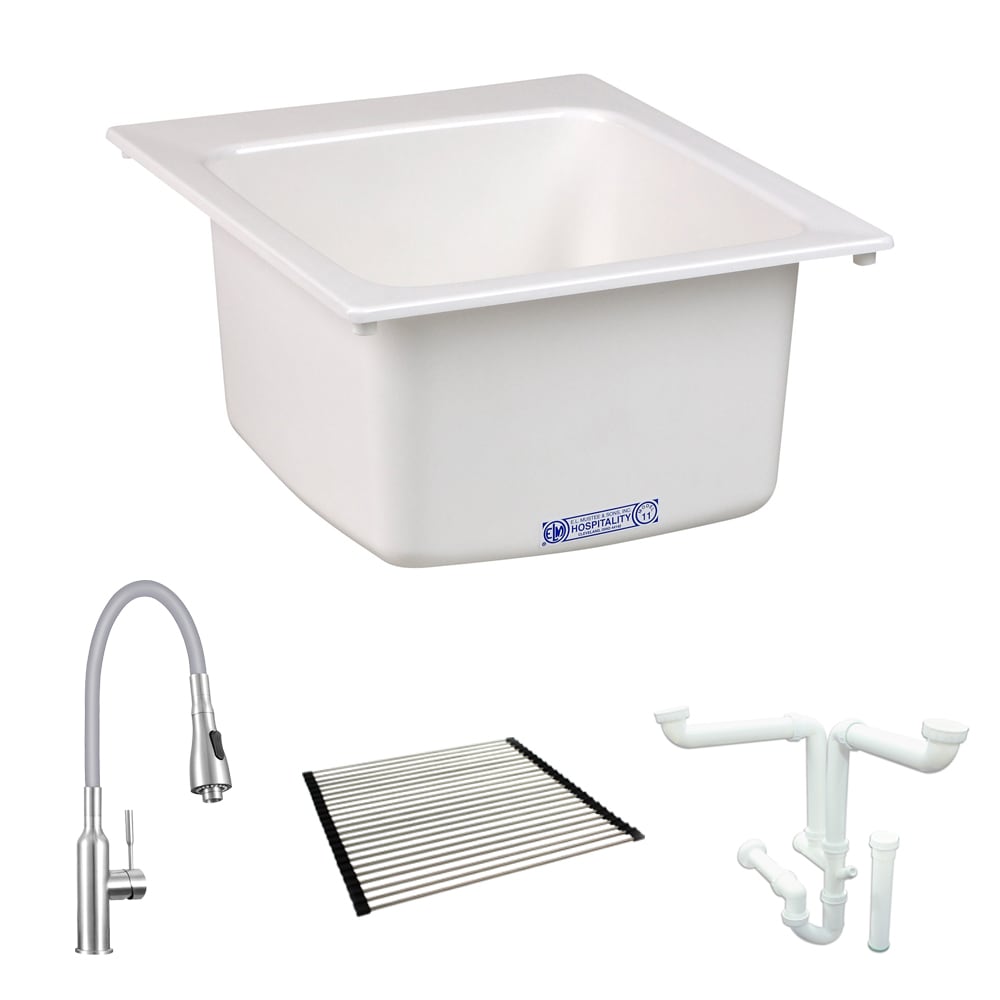 20-in x 17-in 1 -Basin White Drop-in Laundry sink with Drain with Faucet