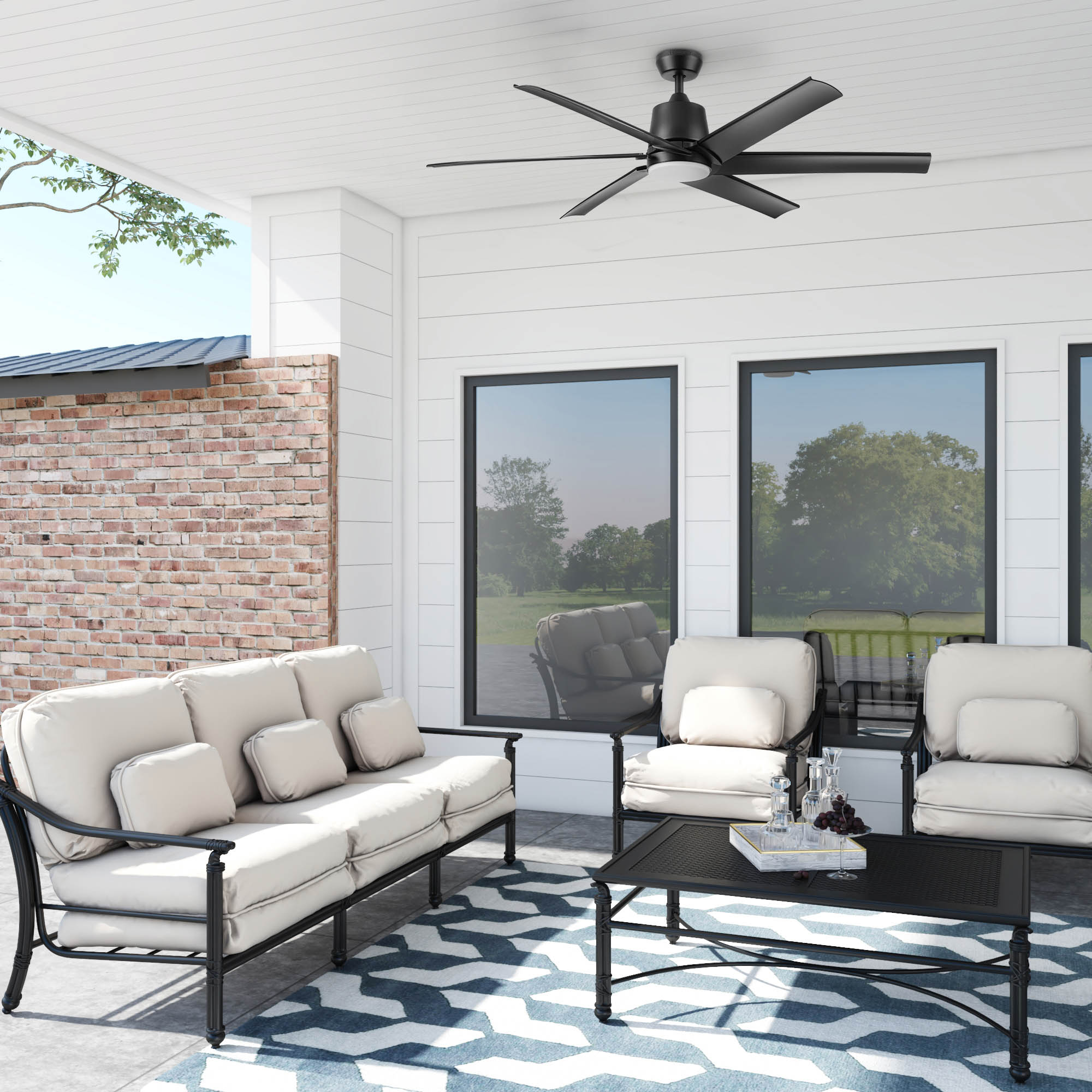 Outermark 60-in Color-Changing Integrated LED Outdoor Matte Black with Black Blades Ceiling Fan With Light - Remote Included ( 6 -Blade ) - Image 9