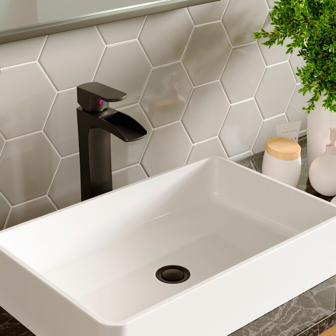 Karran Kassel Matte Black Vessel 1-Handle Waterfall Bathroom Sink Faucet with Drain - Image 4