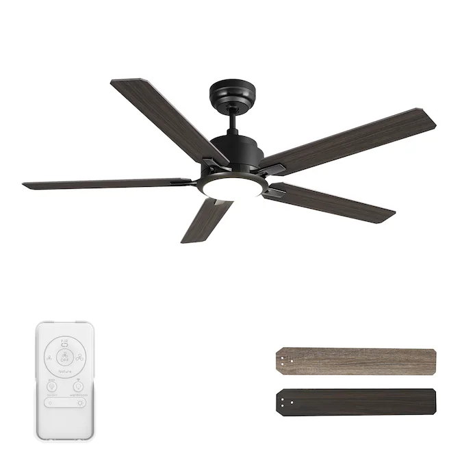 CARRO USA Essex 52-in Black with Wooden/Walnut Blades Indoor/Outdoor Smart Ceiling Fan with Light and Remote (5-Blade)