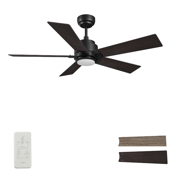 CARRO USA Aspen 56-in Black with Wooden/Walnut Blades Indoor/Outdoor Smart Ceiling Fan with Light and Remote (5-Blade)