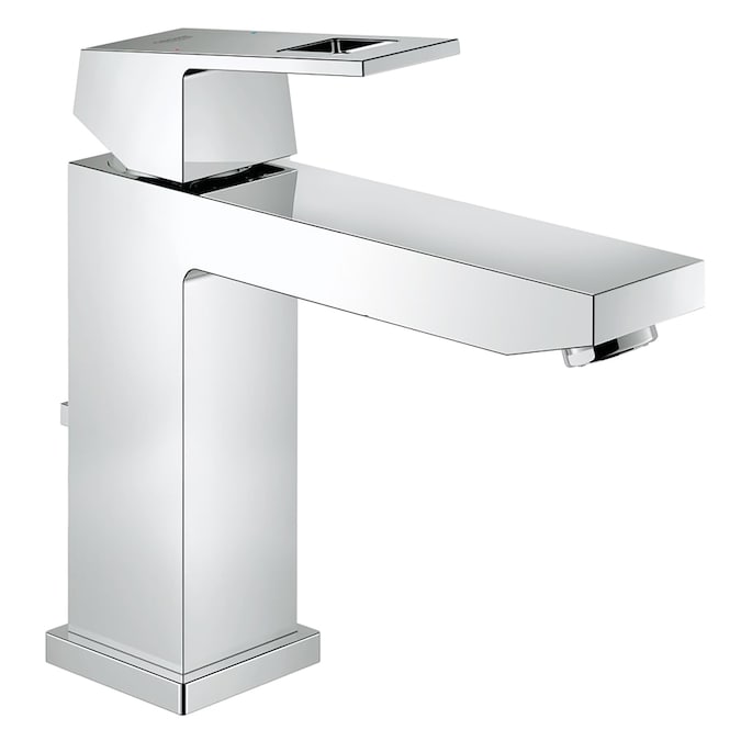 GROHE Eurocube Starlight Chrome Single Hole 1-Handle WaterSense Bathroom Sink Faucet with Drain