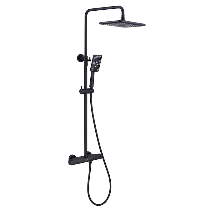 CASAINC Matte Black 9-in Shower Faucet Bar System with 2-way Diverter (Thermostatic Valve Included)