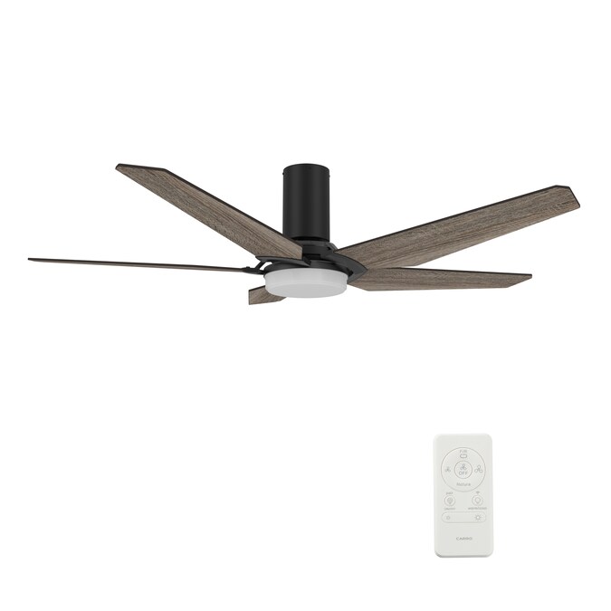 CARRO USA Voyager 52-in Black with Wooden Blades Indoor/Outdoor Flush Mount Smart Ceiling Fan with Light and Remote (5-Blade)