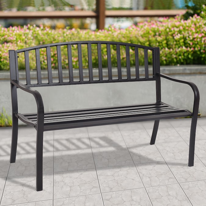 CASAINC 50-in W x 34.2-in H Black Steel Garden Bench