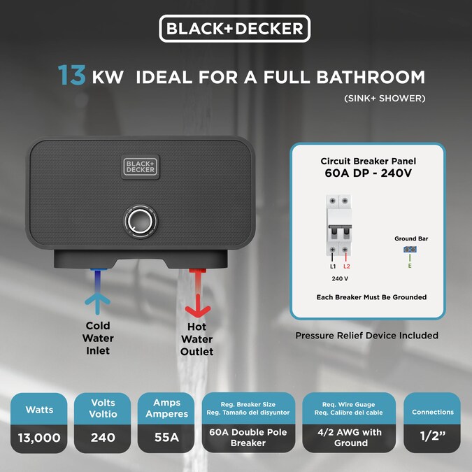 BLACK+DECKER Pou 240-Volt 13-kW 2.6-GPM Point Of Use Tankless Electric Water Heater - Image 4