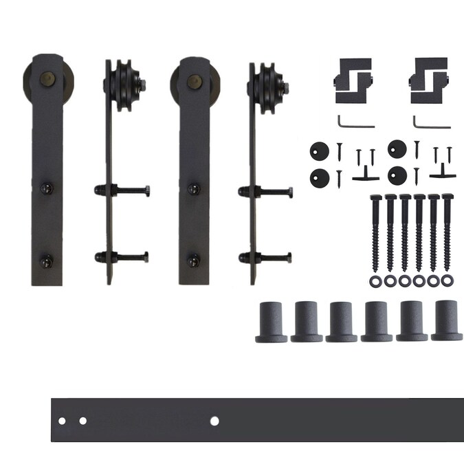 HOMACER 96-in Rustic Black Indoor I-strap Double Barn Door Hardware Kit