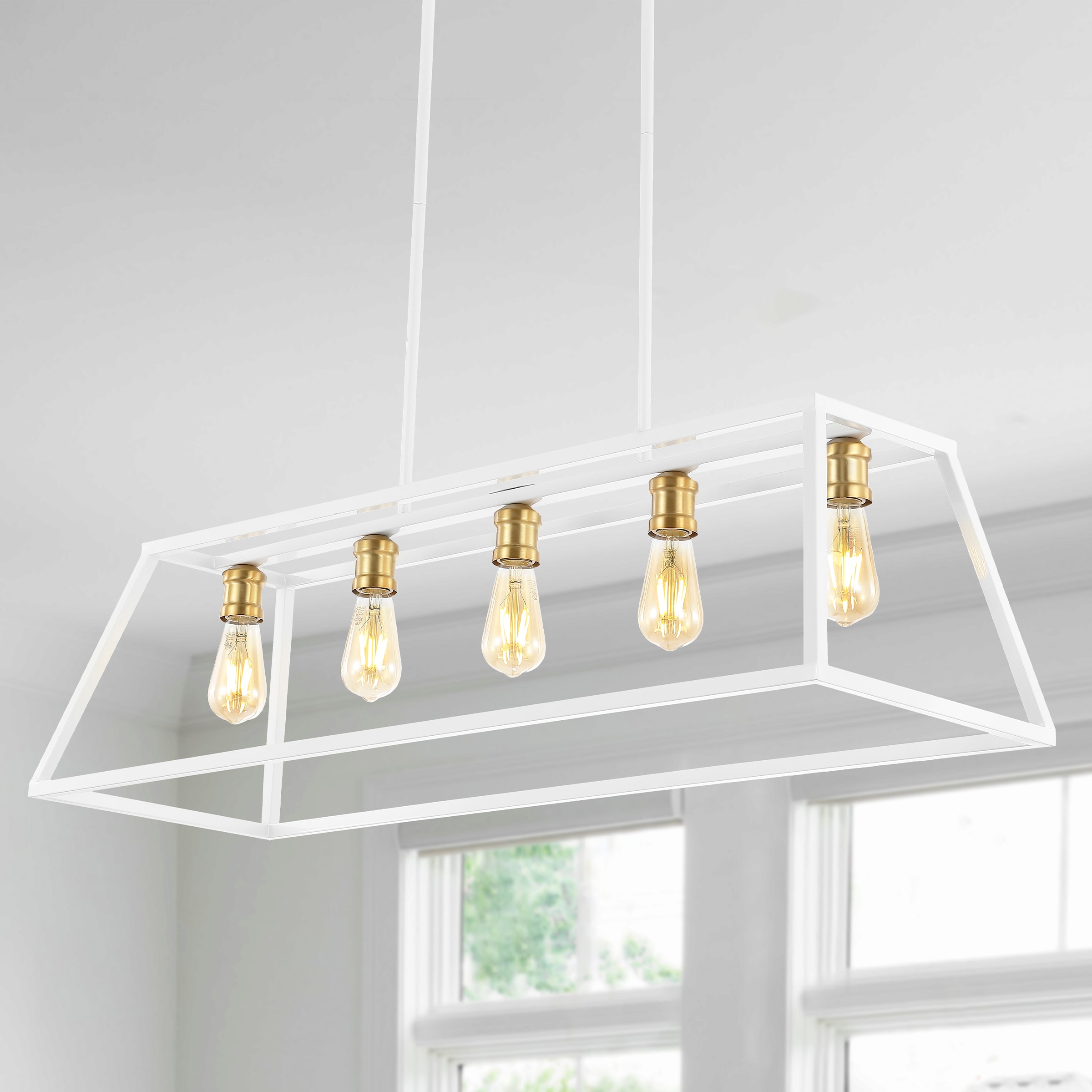 Floyd 38" Iron Adjustable Farmhouse 5 -Light White Bohemian/global Linear Large Hanging Pendant light