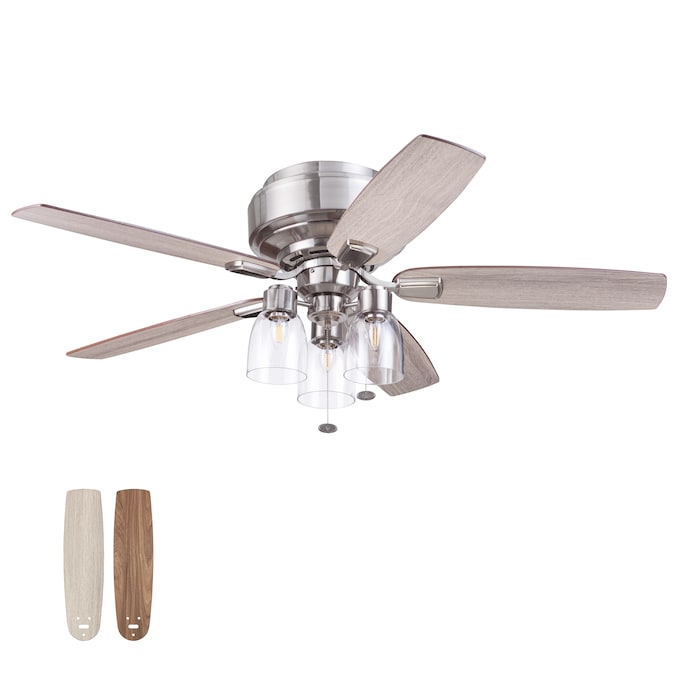 Prominence Home Magonia 52-in Brushed Nickel with Gray Oak/French Oak Blades LED Indoor Flush Mount Ceiling Fan with Light (5-Blade)