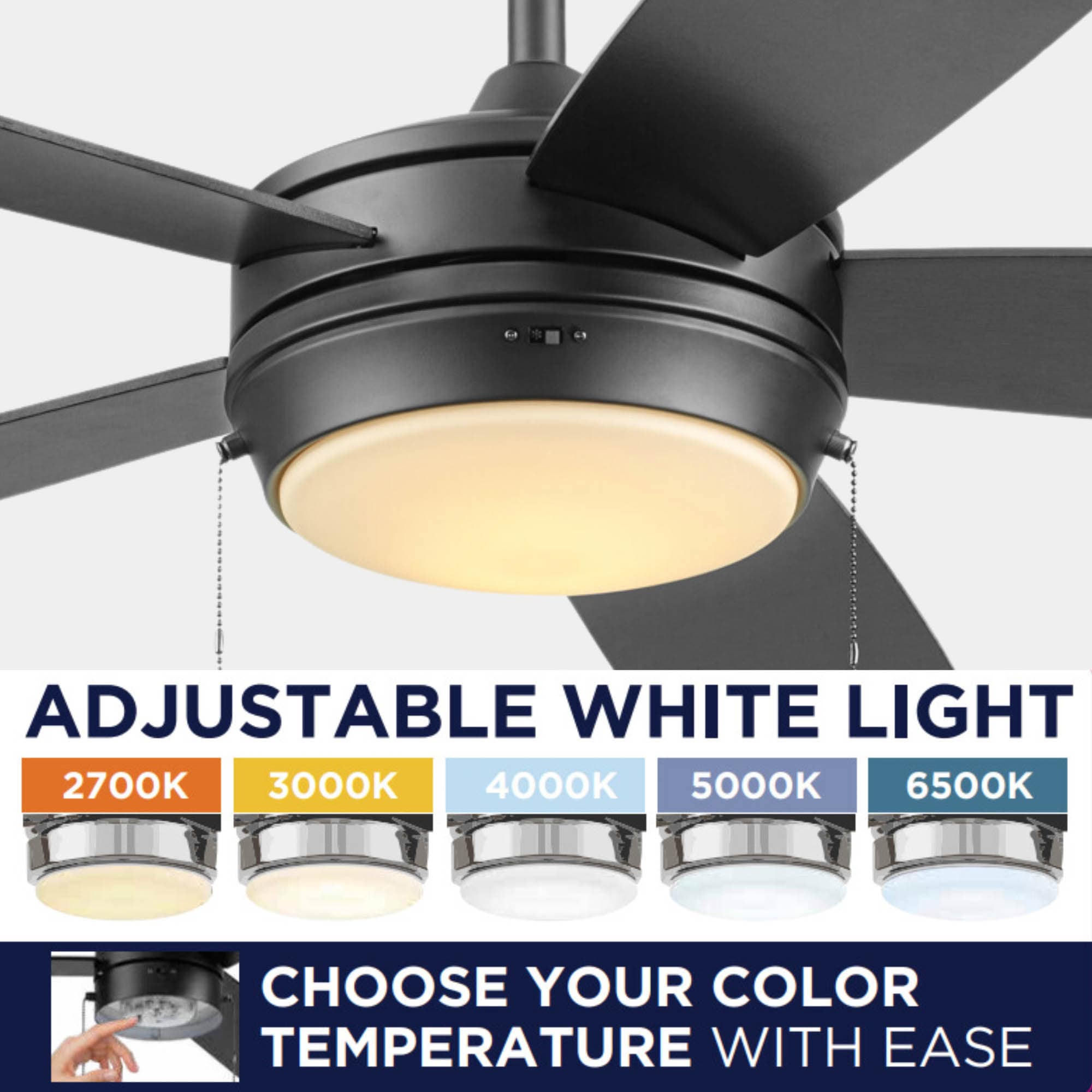 Brenthaven 52-in Color-Changing Integrated LED Matte Black with Matte Black/Mocha Blades Ceiling Fan With Light ( 5 -Blade ) - Image 6