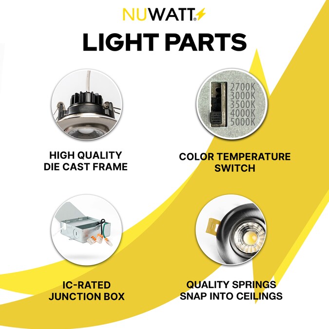 NUWATT Adjustable Lens Gimbal Lights Silver 3-in 600-Lumen Switchable Round Dimmable LED Canless Shower Recessed Downlight (16-Pack) - Image 5