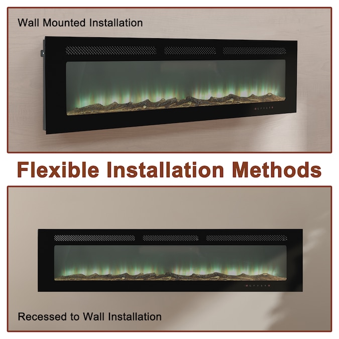 Mondawe 72-in W Black Fan-forced Wall-mount Electric Fireplace with Remote Control Included - Image 5