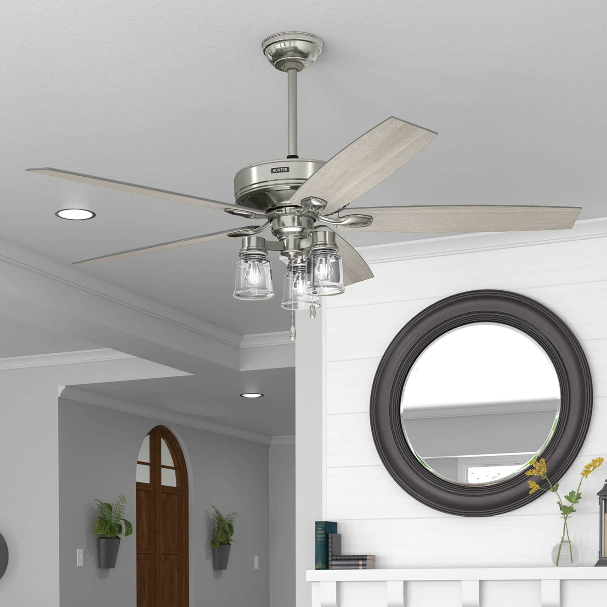 Bristlecone SureSpeed 60-in Brushed Nickel with Light Gray Oak Blades Ceiling Fan With Light ( 5 -Blade )