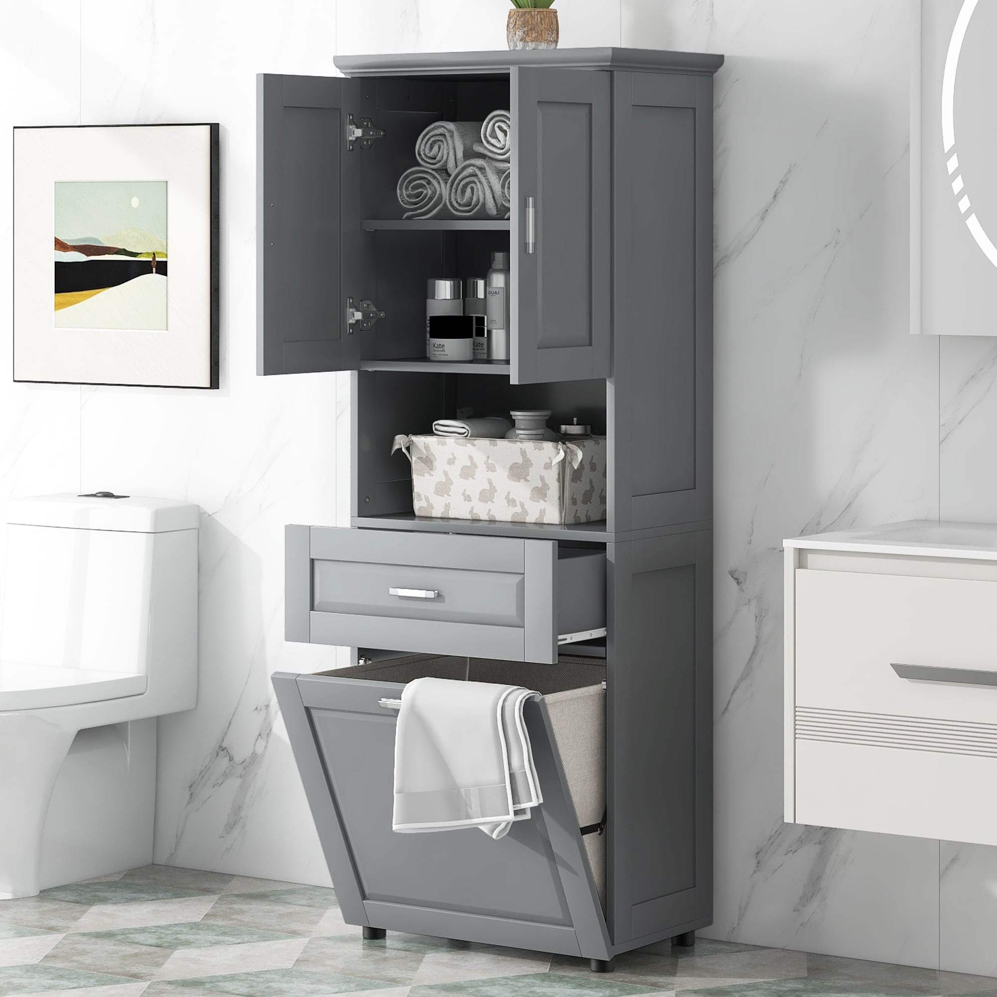 16.29-Inches W x 69.92-Inches H MDF Grey Freestanding Utility Storage Cabinet