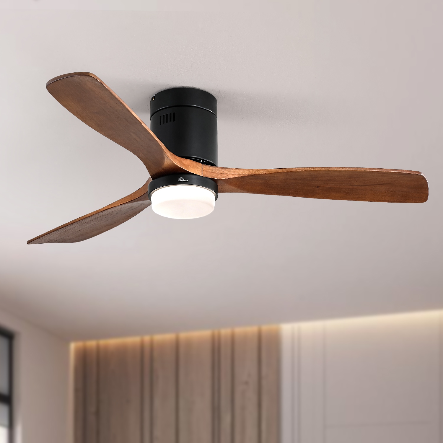 52-in Color-Changing Outdoor Flush Mount Black with Brown Blades Ceiling Fan With Light - Remote Included ( 3 -Blade )