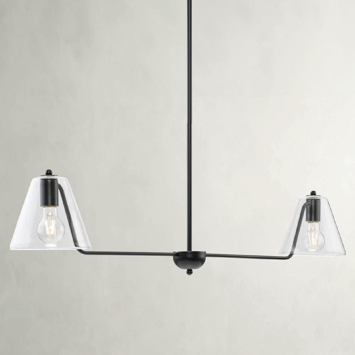 Avec 2 -Light Matte Black Modern/contemporary Clear glass Linear Large Hanging Kitchen island light