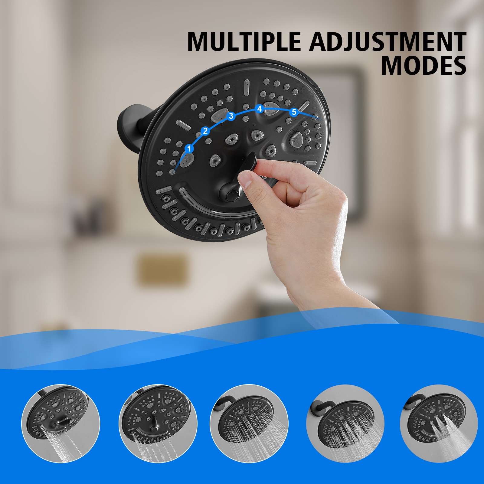 Matte Black 1-handle Multi-function 13.58-in Round Shower Faucet with Valve - Image 4