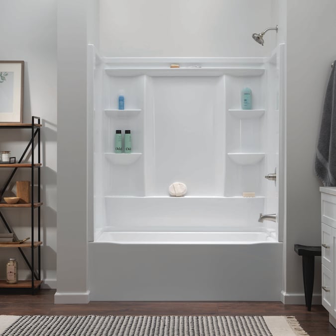 Delta EverEdge 32-in x 60 High Gloss White High-impact Polystyrene Oval Alcove Soaking Bathtub (Right Drain)