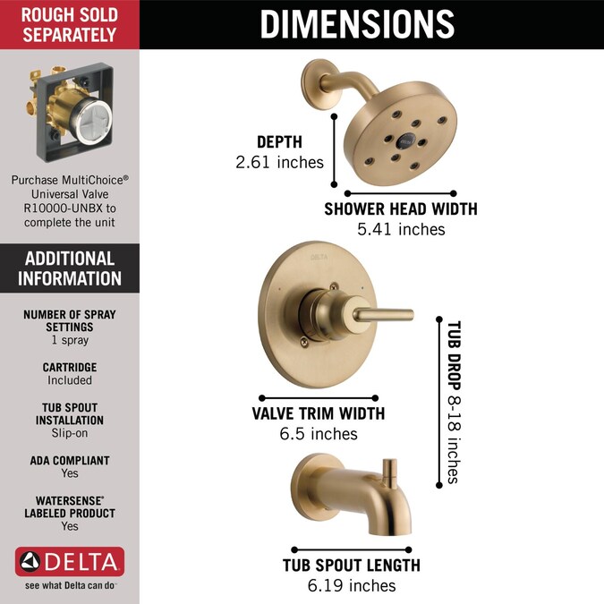 Delta Trinsic Champagne Bronze 1-handle Single Function Round Bathtub and Shower Faucet Valve Included - Image 4