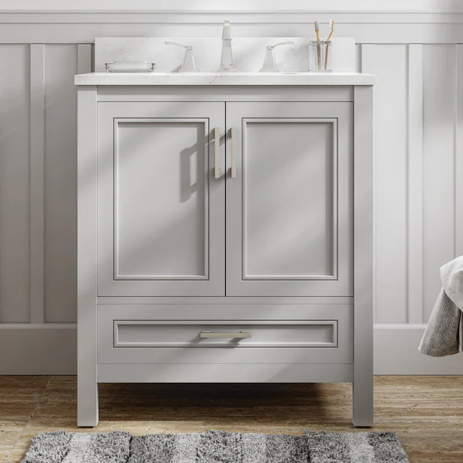 allen + roth Crest Hill 30-in Light Gray Undermount Single Sink Bathroom Vanity with Engineered Carrara Marble Top