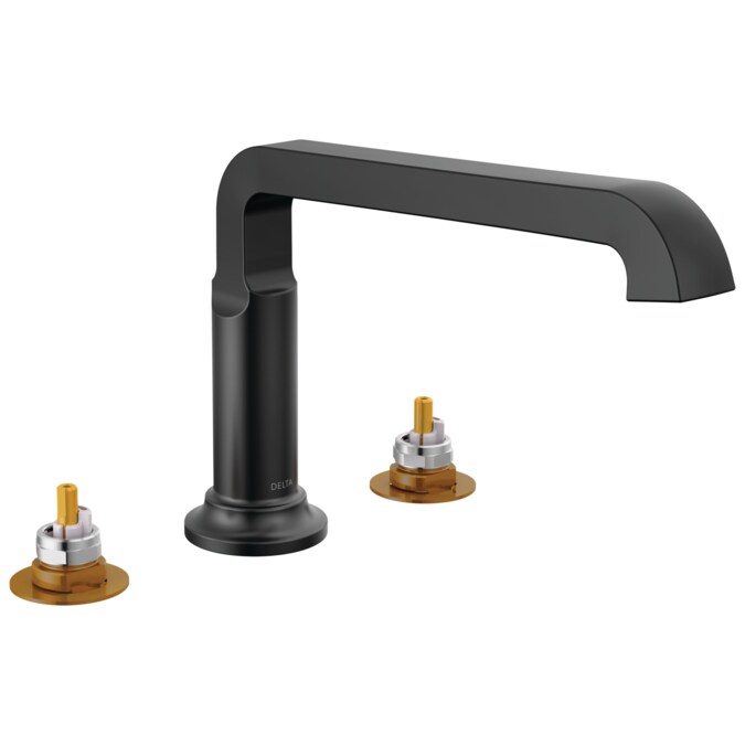 Delta Tetra Matte Black Deck-mount Roman Low-arc Bathtub Faucet