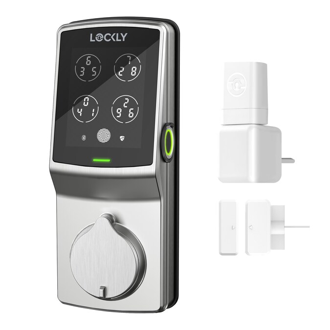 Lockly Secure Pro Deadbolt Satin Nickel Smart Lock Electronic Deadbolt with Wifi Bluetooth and Fingerprint Touchscreen Keypad