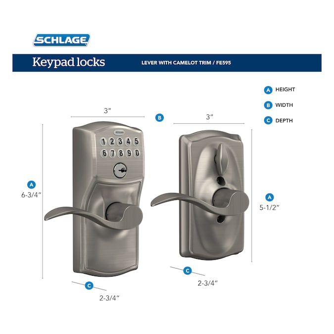 Schlage Customizable Keying Camelot-Georgian Satin Nickel Electronic Knob with Keypad - Image 5