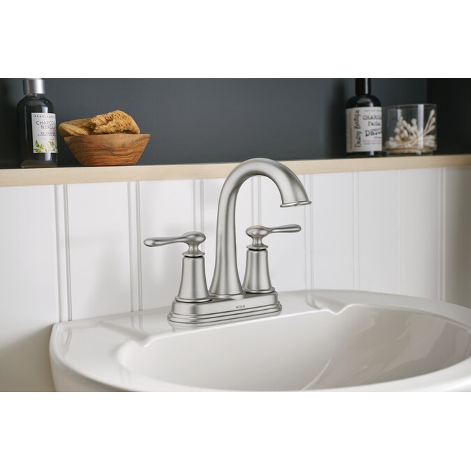 Moen Ellicott Spot Resist Br Nickel (Srn) 4-in centerset 2-Handle Bathroom Sink Faucet with Drain