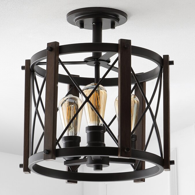 JONATHAN Y Ferme Industrial Rustic 3-Light Oil-Rubbed Bronze Led Flush Mount Light - Image 5