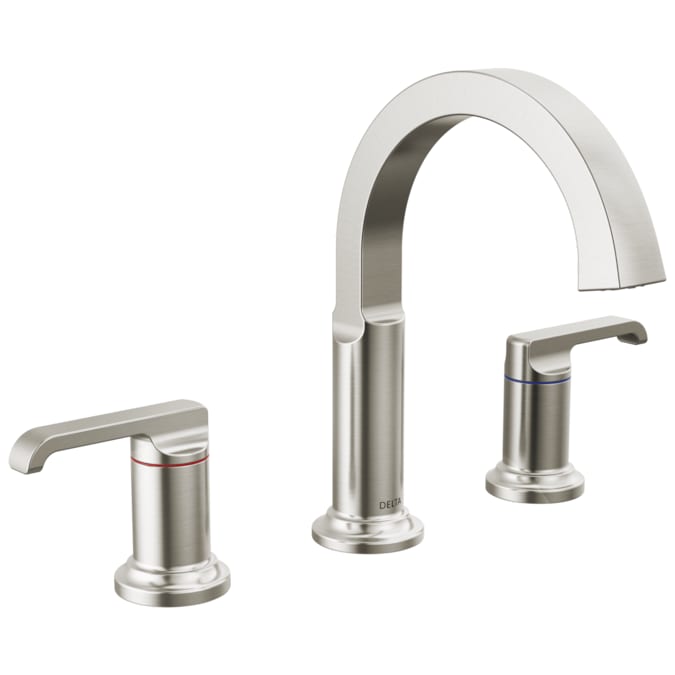 Delta Tetra Lumicoat Stainless Widespread 2-Handle WaterSense Bathroom Sink Faucet with Drain