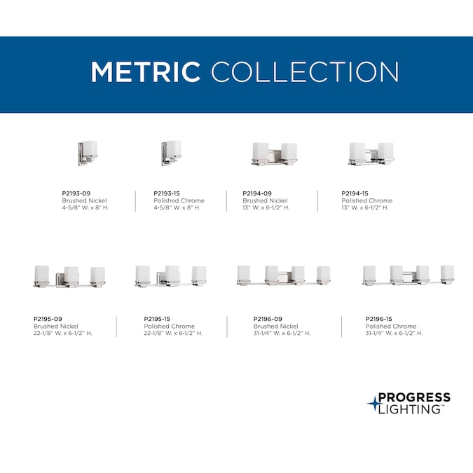 Progress Lighting Metric 13-in 2-Light Brushed Nickel Coastal Vanity Light - Image 9