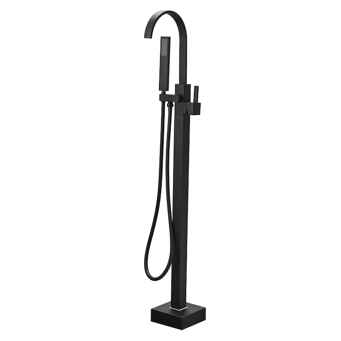 WELLFOR Matte Black 1-handle Freestanding High-arc Bathtub Faucet with Hand Shower (Valve Included)