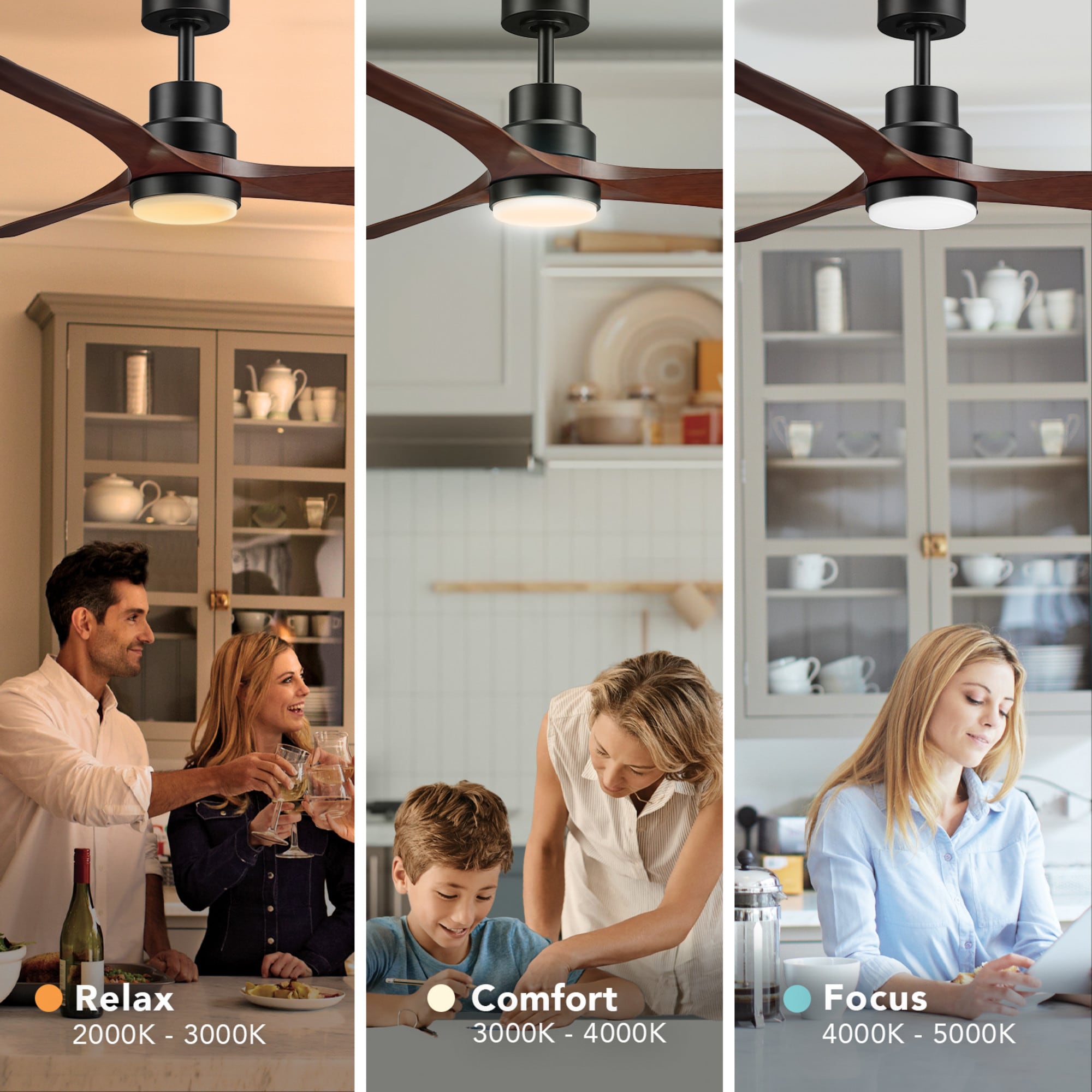 Nashville 52-in Color-Changing Smart Matte Black with Faux Wood Blades Ceiling Fan With Light - Remote Included ( 3 -Blade ) - Image 6