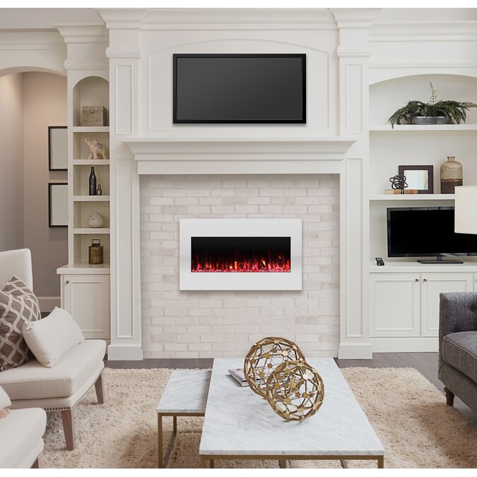 Hastings Home 36-in W White LED Wall-mount Electric Fireplace with Remote Control Included