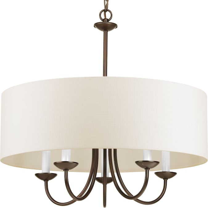 Progress Lighting Drum Shade 5-Light Antique Off-white Transitional Dry rated Chandelier