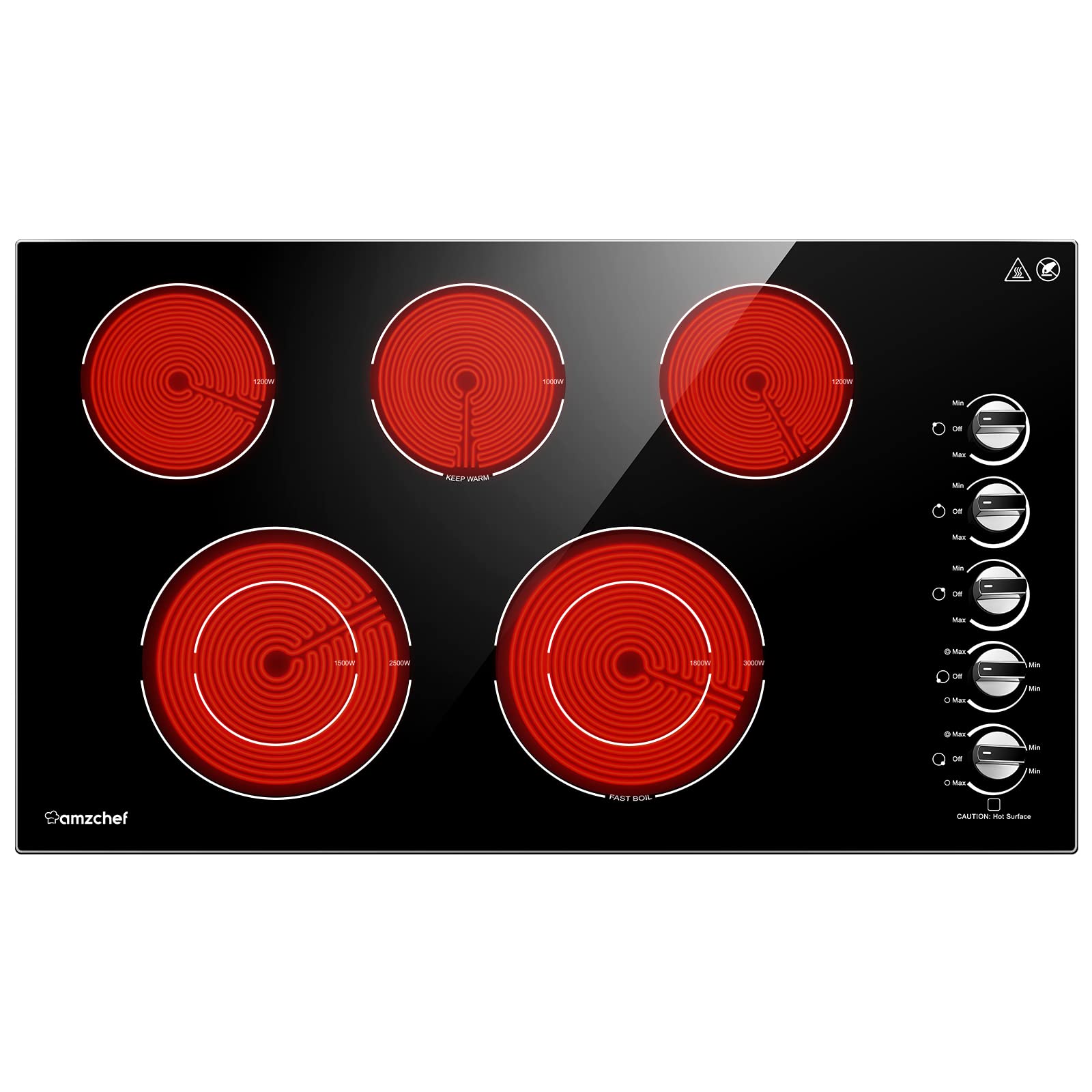 36-in 5 burners Smooth Surface (Radiant) Black Electric Cooktop