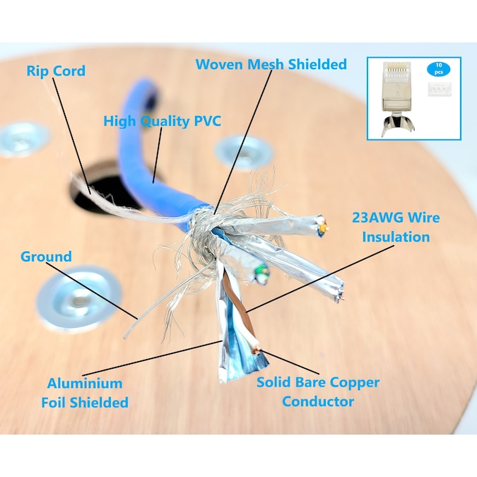 Micro Connectors Indoor 250-ft 23 Cat 7 4 Riser Blue Data Cable Box