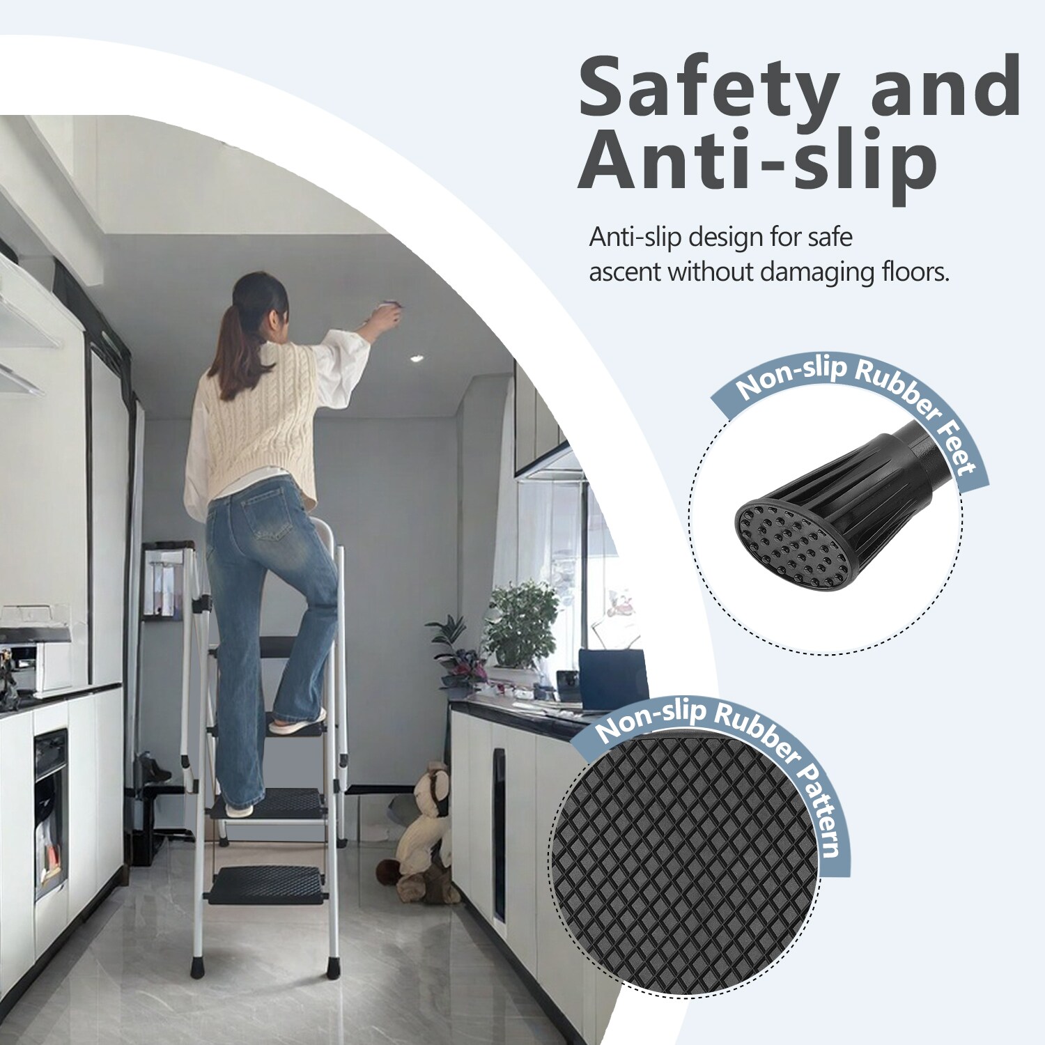 4 Step Ladder 4 -Step 500-lb Capacity White Steel Foldable Step Stool - Image 4