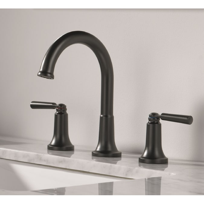 Delta Saylor Matte Black Widespread 2-Handle WaterSense Bathroom Sink Faucet with Drain