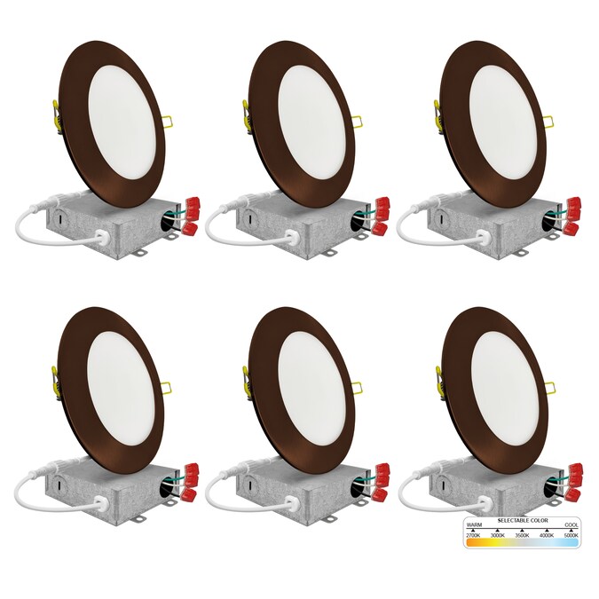 NUWATT Bronze 6-in 1050-Lumen Switchable Round Dimmable LED Canless Recessed Downlight (6-Pack)