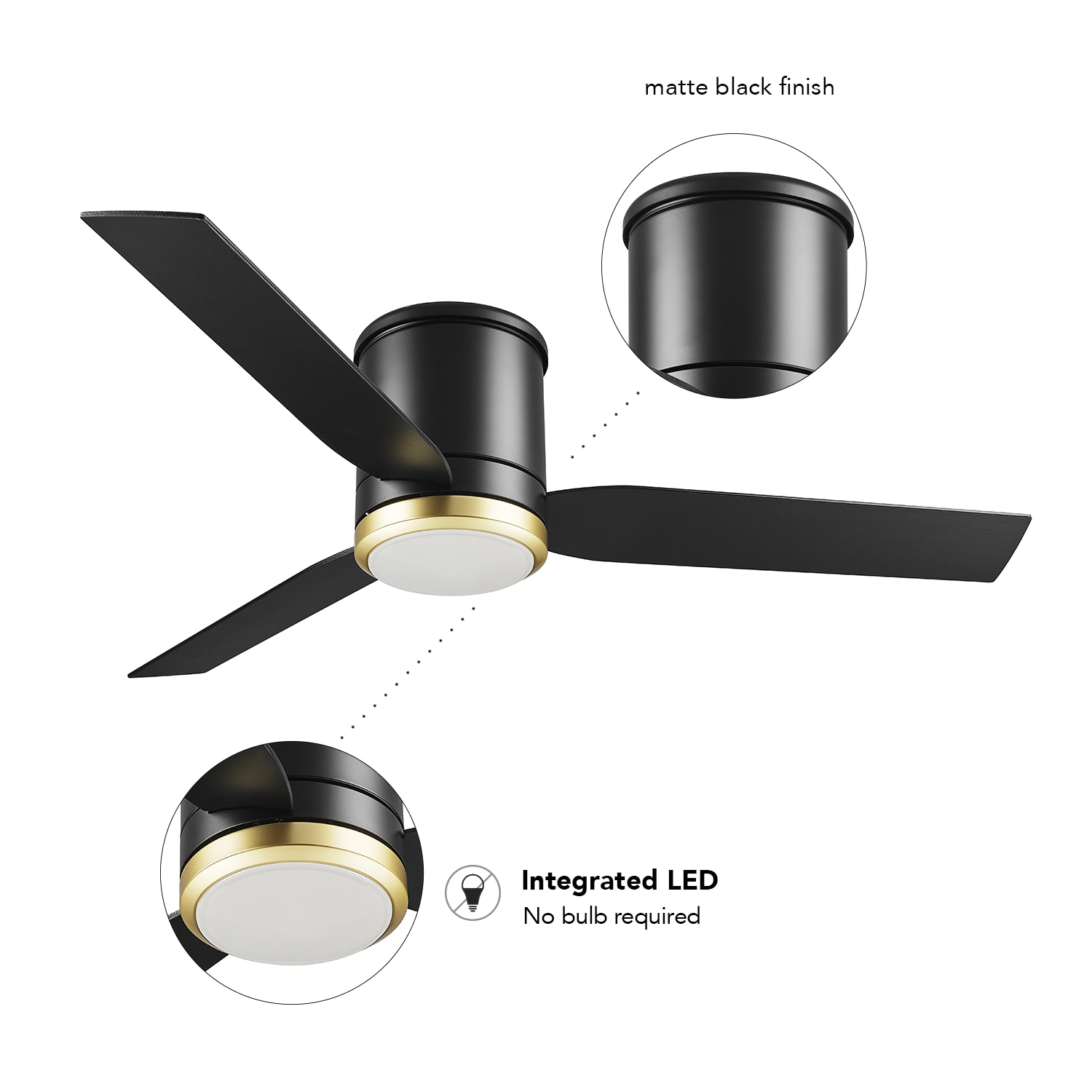 Caledon 52-in Color-Changing Integrated LED Outdoor Flush Mount Smart Black/Brushed Gold with Black Blades Ceiling Fan With Light - Remote Included ( 3 -Blade ) - Image 9