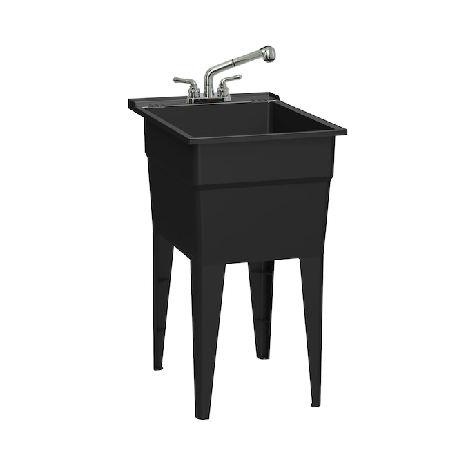 RuggedTub 18-in x 24.5-in 1-Basin Black Freestanding Utility Tub with Drain and Faucet